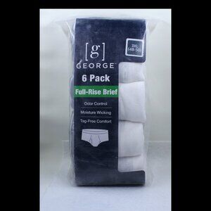 6 Pair George Men's 3XL 48-50 White 100% Cotton Full Rise Briefs